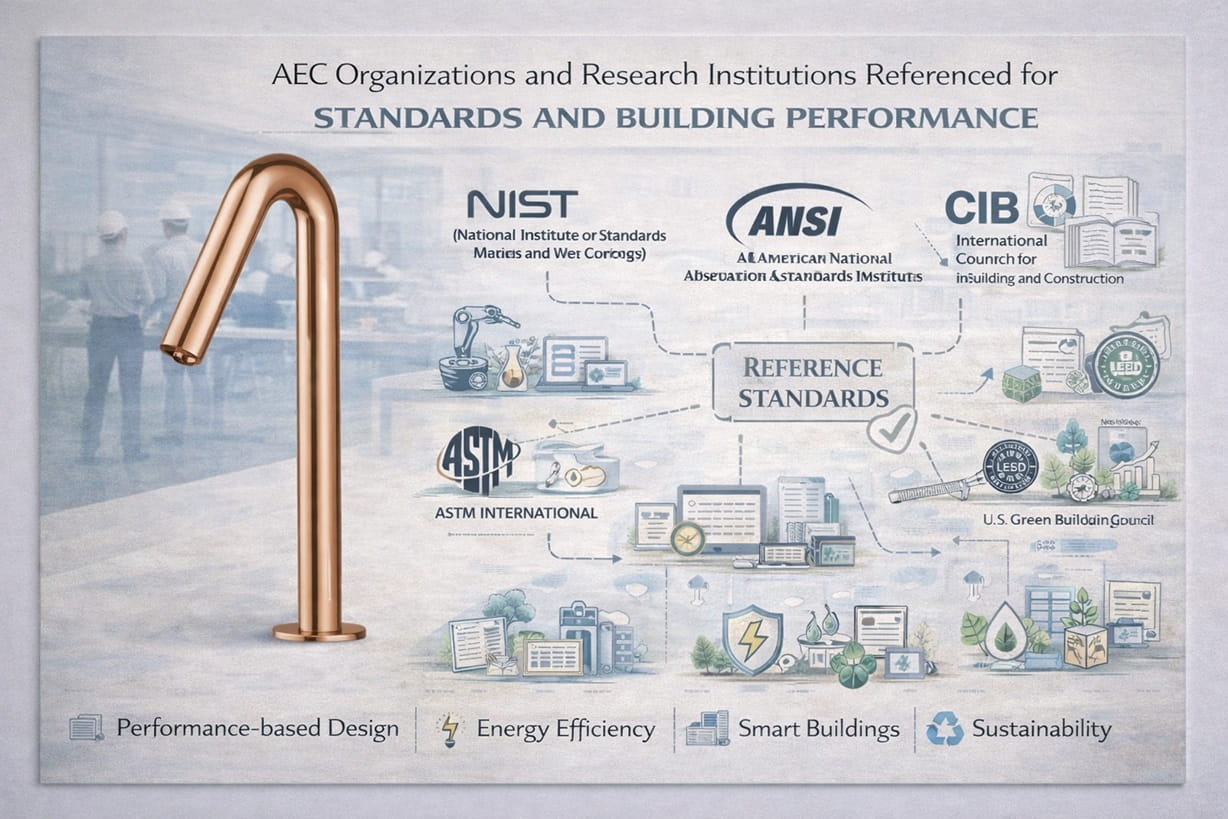 AEC organizations and research institutions referenced for standards and building performance
