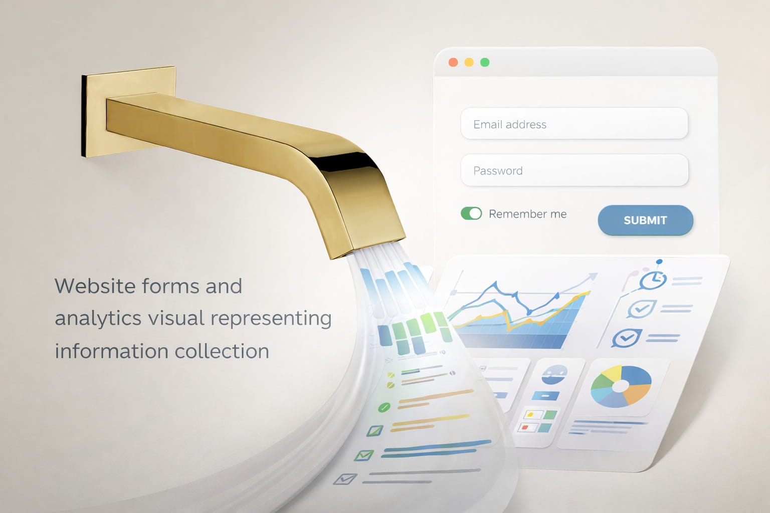 Website forms and analytics visual representing information collection