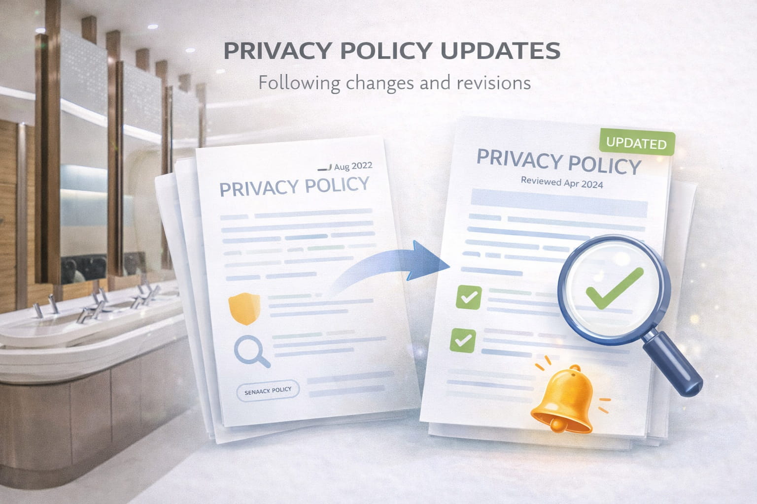 Document update visual representing privacy policy changes and revisions