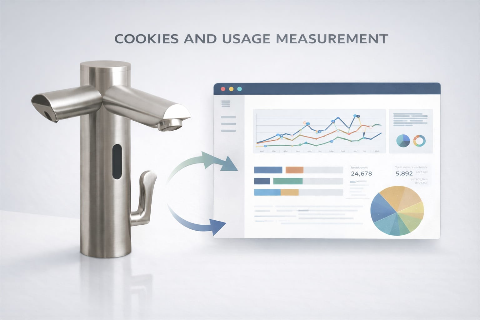 Browser cookie and analytics dashboard visual representing cookies and usage measurement