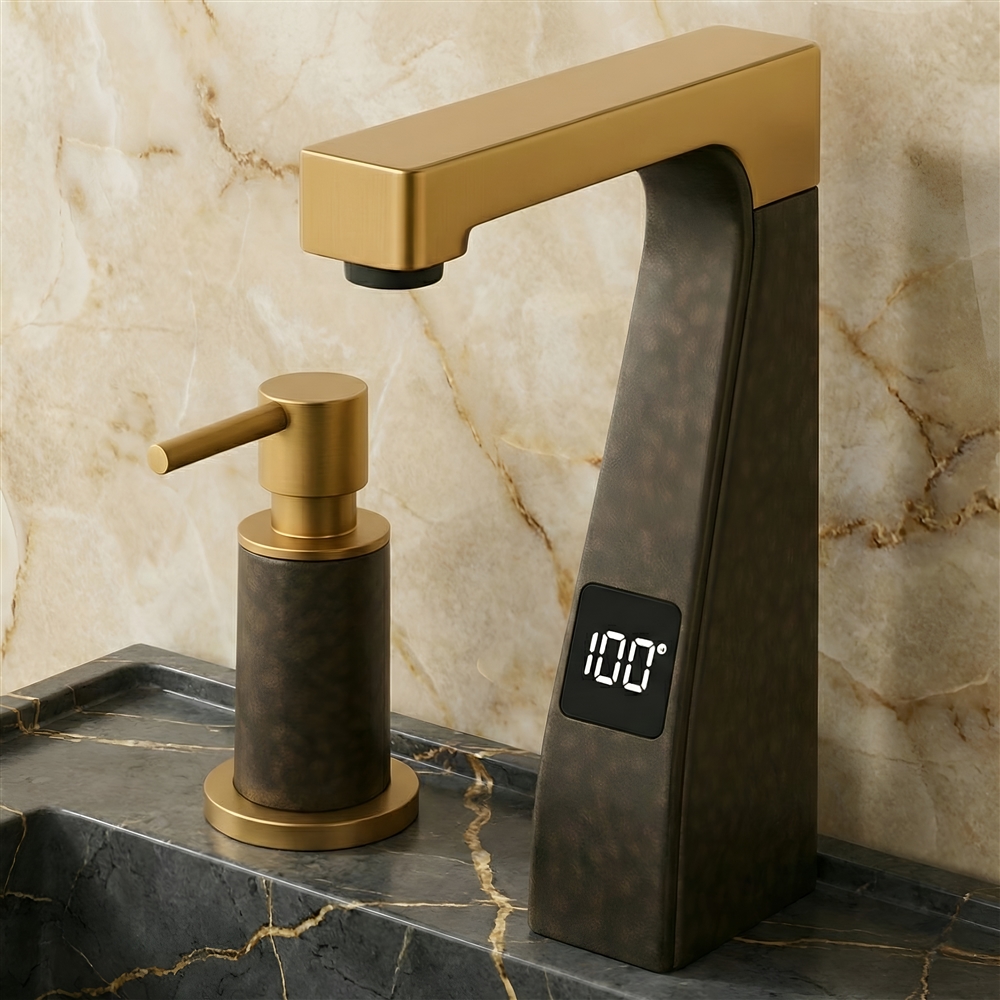 Large public restroom sink bank with sensor-operated faucets in a government or healthcare building