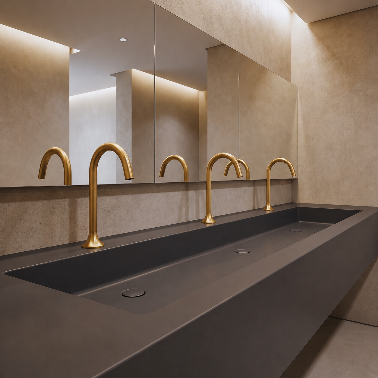 Facilities team servicing touchless restroom fixtures in a transit or airport environment