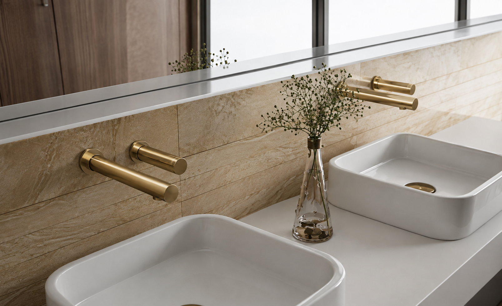 Brushed Gold Commercial Sensor Faucet and Soap Dispenser