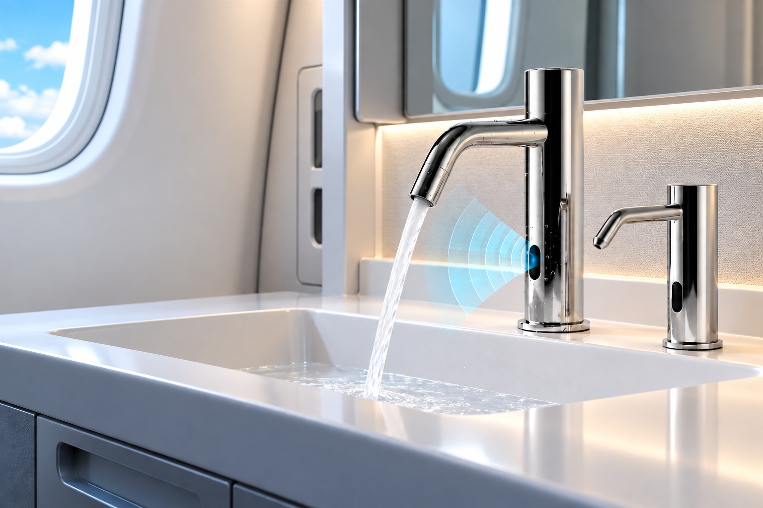 Fontana touchless faucet system illustrating sensor reliability and downtime reduction for aviation and commercial applications
