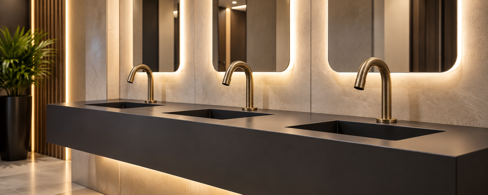 Modern touchless faucets representing evidence-led commercial sensor research